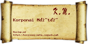 Korponai Máté névjegykártya
